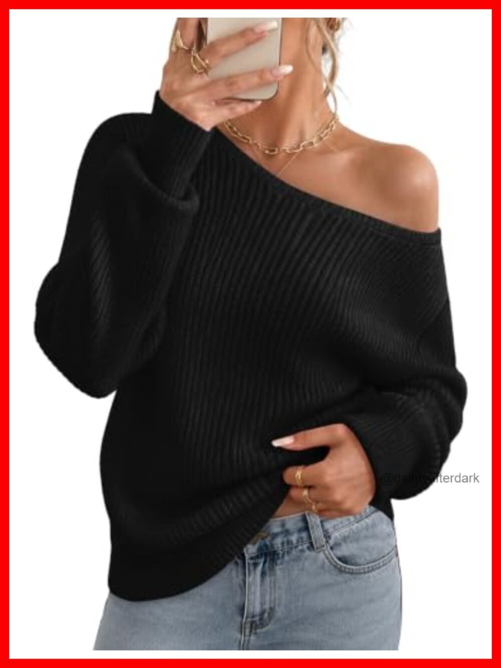 Off Shoulder Long Sleeve Sweater Pullover Crochet Knit Drop Shoulder